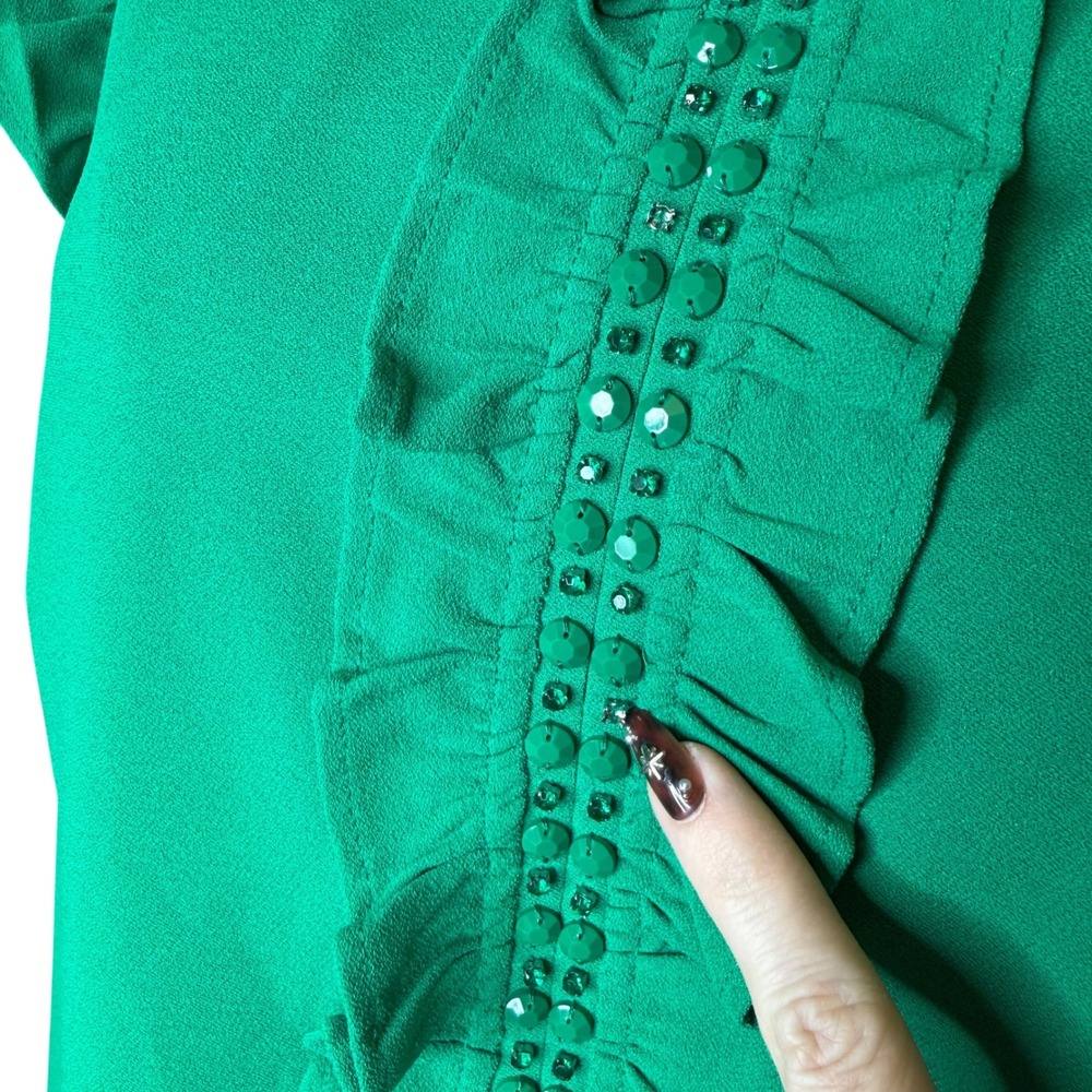 Lilly Pulitzer Adalee Shift Dress Ruffle Beaded Preppy Resort Wear Green Size 8 - Picture 8 of 8